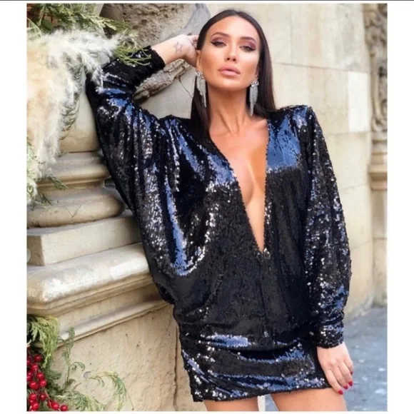 Zara | Dresses | Zara Blogger Black Sequins Dress | Poshmark
